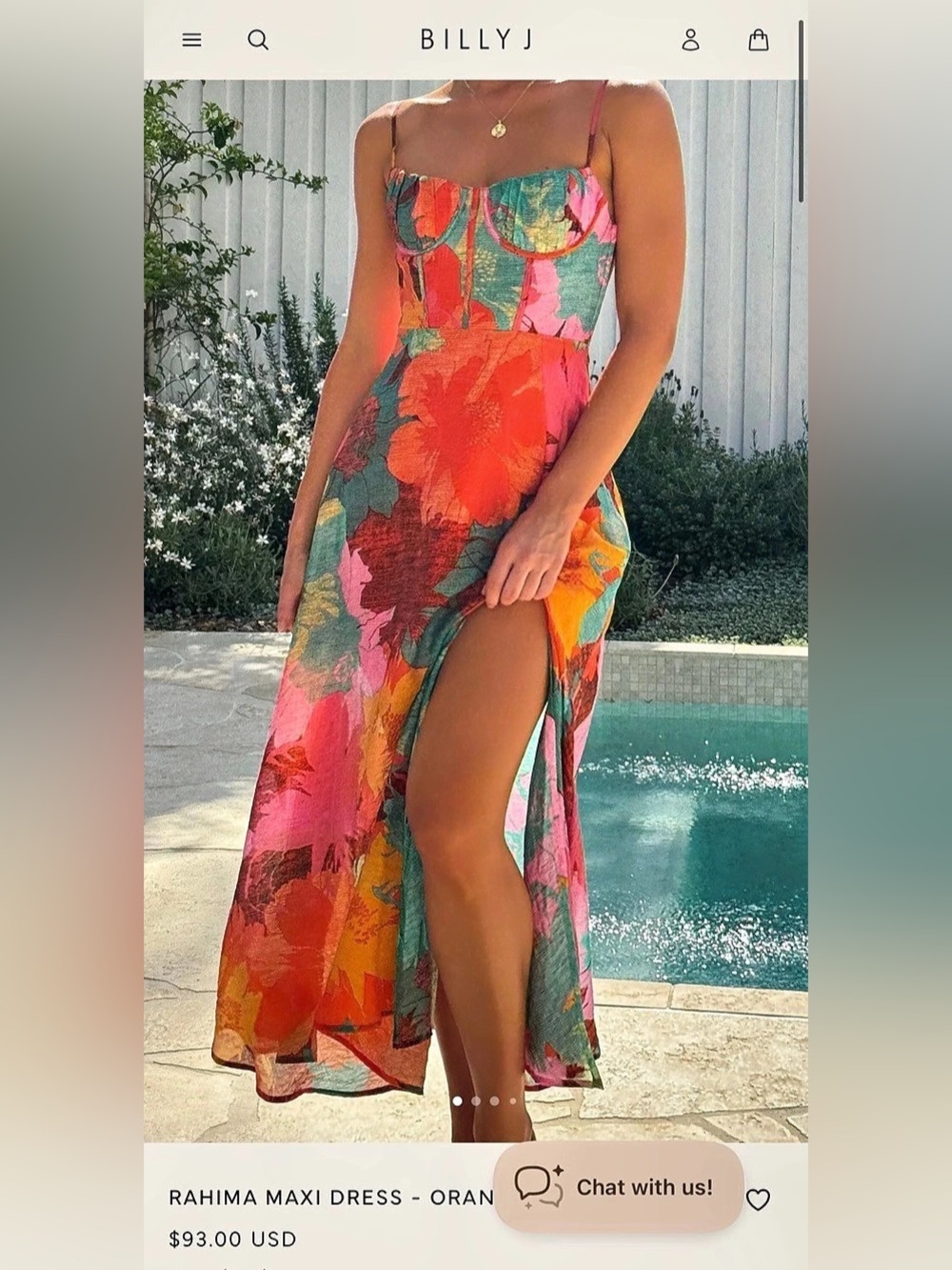 Billy J Rahima Maxi Dress - Orange Floral Pink & Orange Size Large